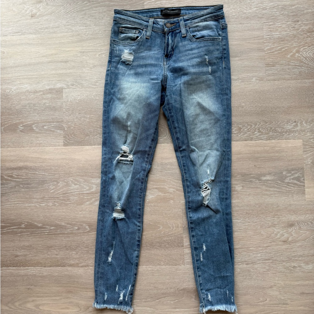 Flying Monkey Distressed Skinny Jeans in Blue